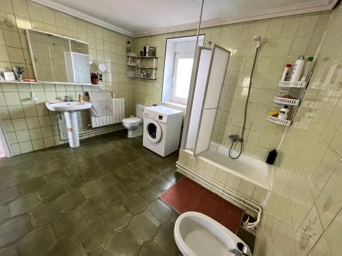 uma casa de banho com um lavatório, um WC e um chuveiro em Casa Laguna Sentiz 