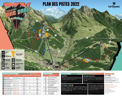a map of the planned blue ridge bike park at Le Soladret - 2 pièces 4 étoiles - Vue extraordinaire sur les Aravis in La Clusaz