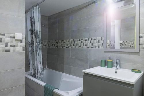 une salle de bain avec un lavabo, une baignoire et une douche dans l'établissement Colmar Appt 4 pers centre ville 300m Petite Venise, à Colmar