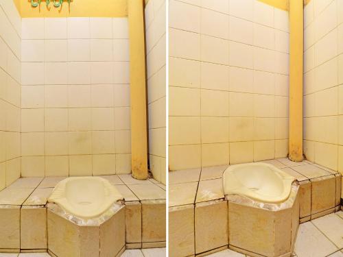 two pictures of a toilet in a bathroom at OYO 91235 Pondok Damu in Kapal