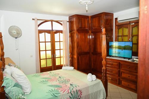 a bedroom with a bed and a flat screen tv at Villa D ENNRY in Pointe-Noire