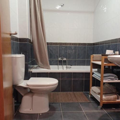a bathroom with a toilet and a tub and a sink at Apartamento Mar de Sal in Finisterre
