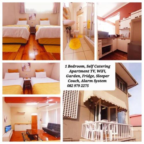 a collage of four pictures of a room with beds at Spacious 1 Bedroom, Self Catering Apartment in Glenwood, Durban in Durban