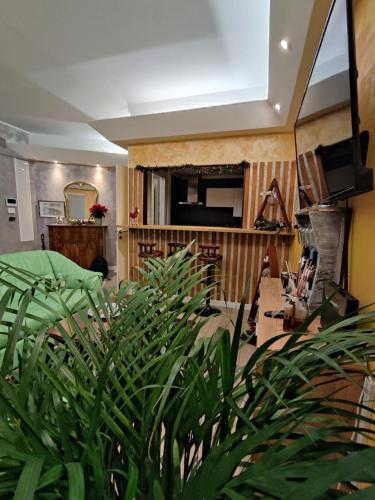 a living room with a large green plant at Gioiellino a Trieste in Trieste