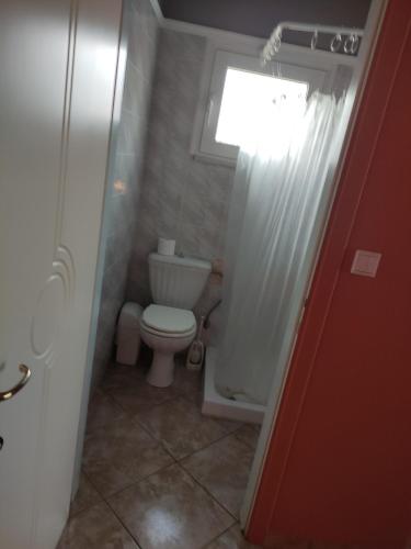 a small bathroom with a toilet and a shower at Studio 