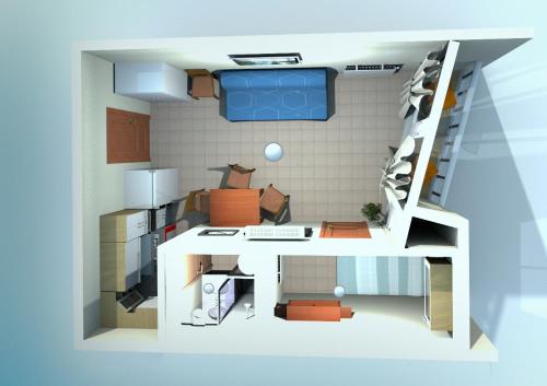 a rendering of a small kitchen and living room at Appartamento Romantica Pieve in Manerba del Garda