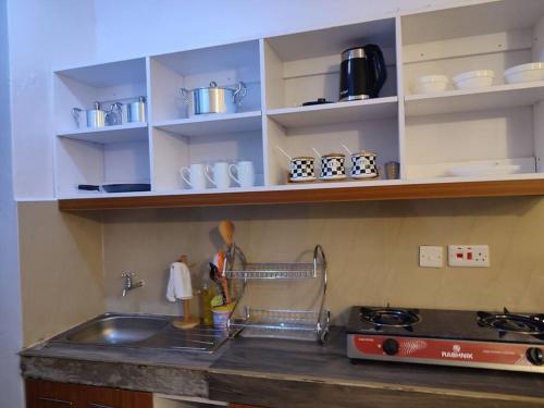 a kitchen with a sink and a counter top at Pretty stay in Nairobi
