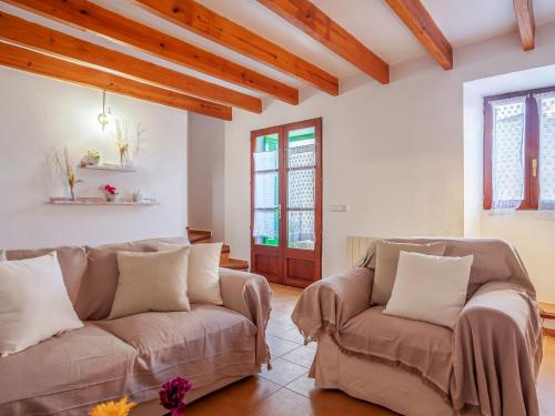 salon z dwoma brązowymi kanapami w pokoju w obiekcie Holiday Home Can Masset by Interhome w mieście Banyalbufar