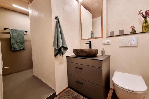 a bathroom with a sink and a toilet at Appartment Wolf Huber im Zentrum der Altstadt. in Feldkirch