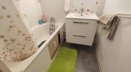 Un baño con bañera, lavabo y ducha. en Studio pour personne en Déplacement ou étudiant, en Nevers