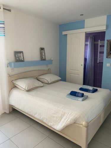 歐巴涅的住宿－Très jolie T2，一间卧室配有一张带两个枕头的床