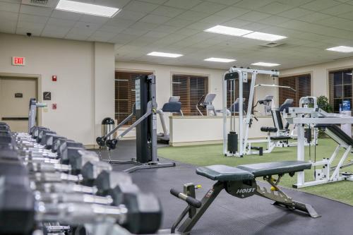 a gym with rows of treadmills and machines at RiverStone Condo Resort & Spa in Pigeon Forge
