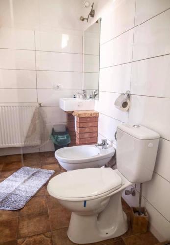 a bathroom with a toilet and a sink at Căsuța de Poveste in Târgu Neamț