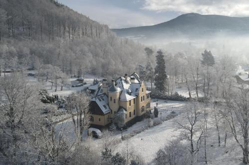 an aerial view of a house in the snow at Villa Elise Park Pension in Stronie Śląskie