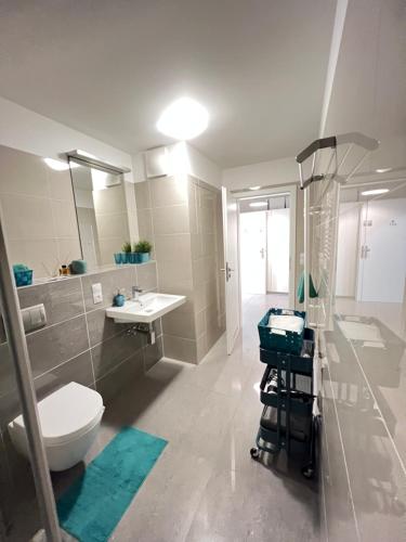 a bathroom with a toilet and a sink at FREE PARKING in garage! New apartment in Karolina Plazza in Prague