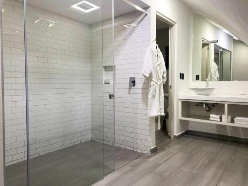 a bathroom with a shower and a sink at The Andy Hotel in Querétaro