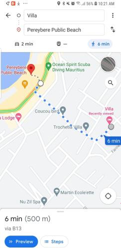 a screenshot of a google maps page with a map at Villa Palmira 6 suites avec piscine 5 min à pied de la plage Pereybere in Pereybere