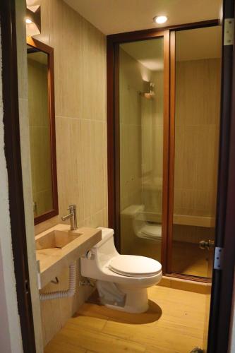 uma casa de banho com um WC, um lavatório e um chuveiro em MASIA ARAMENI em Umecuaro