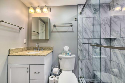 a bathroom with a shower and a toilet and a sink at Killington Vacation Gem Walk to Ski Lifts! in Killington