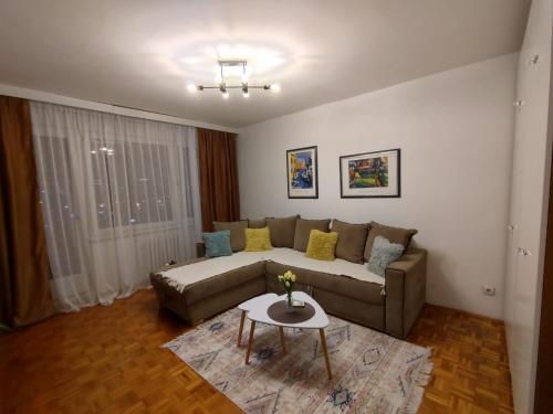 un soggiorno con divano e tavolo di Apartment Paun a Belgrado