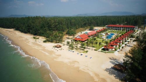 an aerial view of a resort on the beach at The Sunset Beach Resort - Koh Kho Khao in Ko Kho Khao