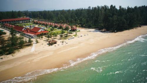 an aerial view of a beach with a resort at The Sunset Beach Resort - Koh Kho Khao in Ko Kho Khao
