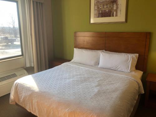 a bedroom with a white bed with a window at Holiday Inn Express Hotel & Suites Howell by IHG in Howell