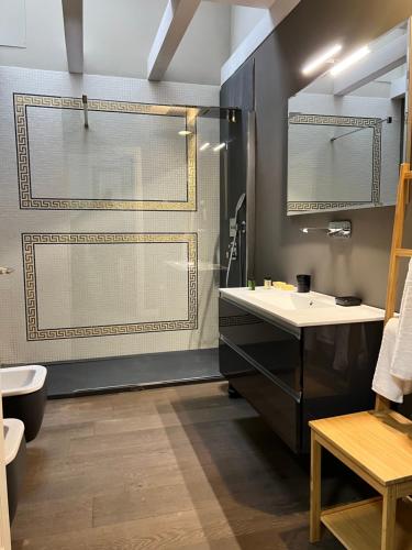bagno con lavandino e doccia di V&B Suites and Apartments a Pavia