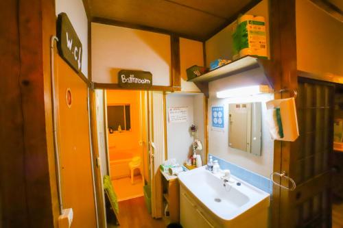 a bathroom with a sink and a mirror at Guest House Tokiwa in Fujinomiya