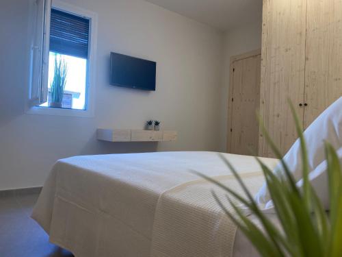 a bedroom with a bed and a tv on the wall at IBSEN Almagro in Almagro