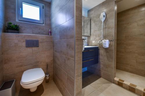 a bathroom with a toilet and a shower at Boutique Hotel Swiss Paradise Aruba Villas and Suites in Palm-Eagle Beach