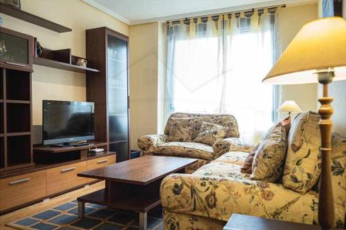 a living room with a couch and a tv at Casina de Dante in San Juan de la Arena