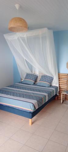 a bed with a canopy in a room at gite Calypso in Bouillante
