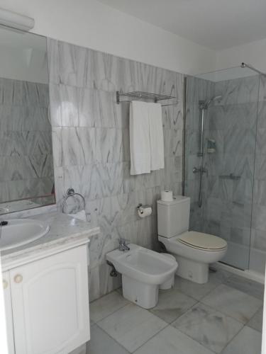 a bathroom with a toilet and a sink and a shower at Lagos de Fañabé Beach Resort in Adeje