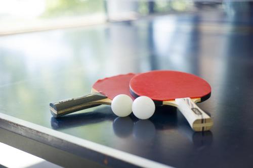 a ping pong racket and balls on a table at Hotel Village Izukogen in Ito