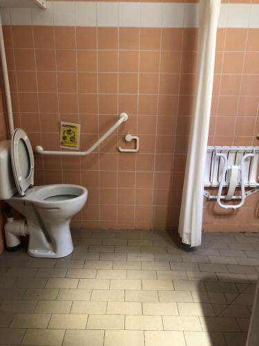 een badkamer met een toilet en een douche bij Terres de France - Le Domaine des Vans in Chambonas