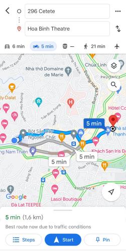 a screenshot of a google maps page with a map at 296 Cetete - Home in Dalat in Da Lat
