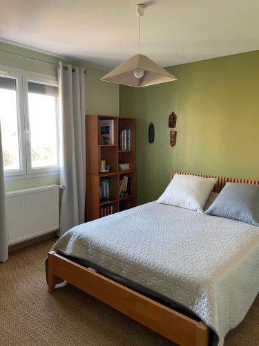 a bedroom with a bed and a book shelf at B&B à Toulouse in Balma