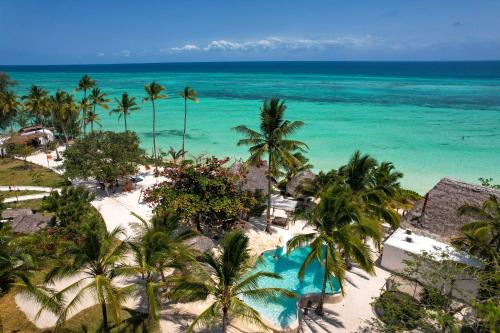 an aerial view of a beach with palm trees and the ocean at Aya Beach Resort in Kizimkazi