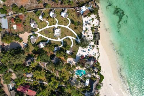an aerial view of a beach with a parking lot at Aya Beach Resort in Kizimkazi