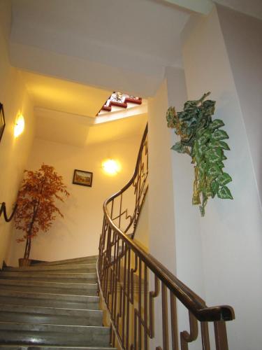 a staircase in a building with a plant on the wall at Penzion Aldo in Karviná