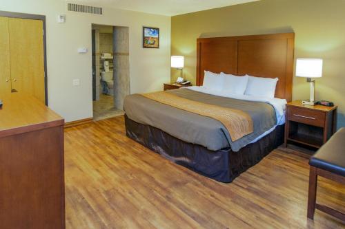 a hotel room with a bed and a bathroom at Comfort Inn Salt Lake City Downtown in Salt Lake City