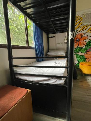a bunk bed in a room with a window at Krazy Solo Hostel in Mumbai