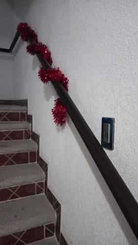 にあるBoutique Hildaのクリスマス花輪付きの階段