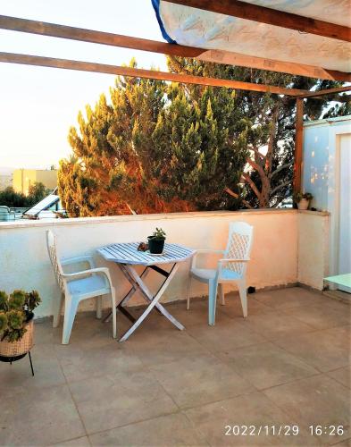 a patio with a table and two chairs and a table and chairs at Glezant in Mitzpe Ramon