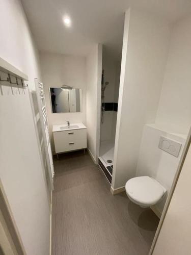 une salle de bain blanche avec des toilettes et un lavabo dans l'établissement Studio 200m de la Grand Place, à Lille