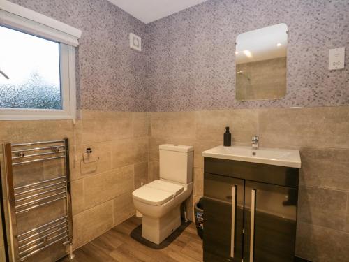 La salle de bains est pourvue de toilettes, d'un lavabo et d'un miroir. dans l'établissement 25 Thirlmere, à Windermere