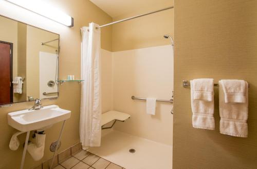 a bathroom with a sink and a shower at Comfort Suites Springfield RiverBend Medical in Springfield