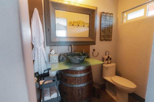 a bathroom with a sink and a toilet at Viña Calabria in Valle de Guadalupe