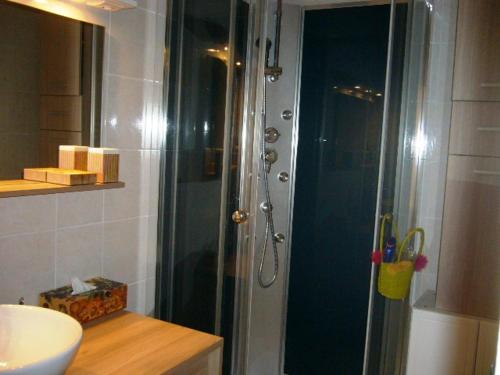 a bathroom with a shower with a sink and a toilet at Appartement Villard-de-Lans, 2 pièces, 4 personnes - FR-1-689-114 in Villard-de-Lans